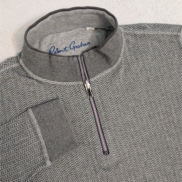 Robert Graham Sweater Mens XL Light Gray Herringbone 1/4 Zip High Neck - Picture 1 of 8